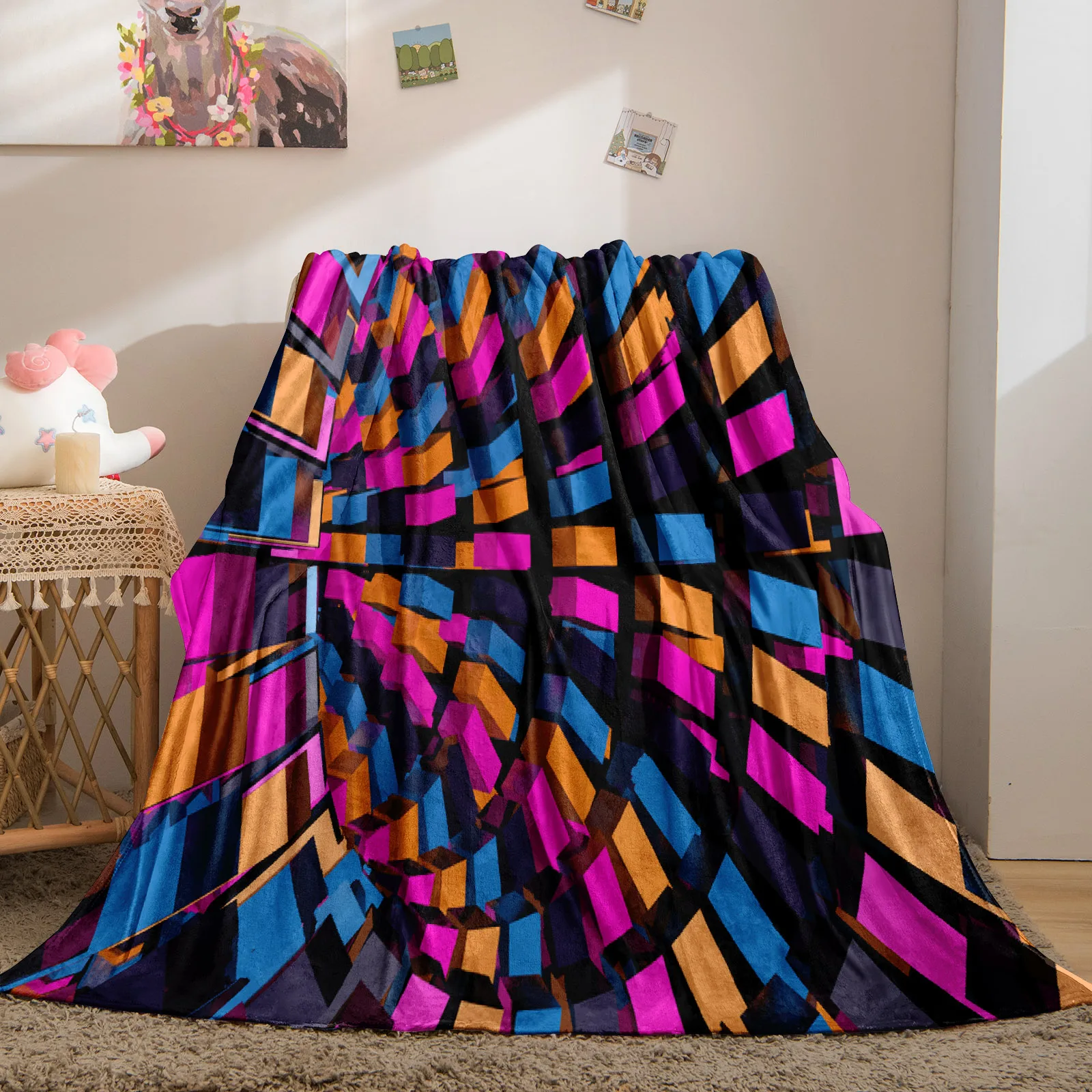 

Rainbow Block Flannel Blanket Colorful Throw Blanket Warm Lightweight Bed Blanket Soft Warm Blanket for Bed Sofa Dropshiper