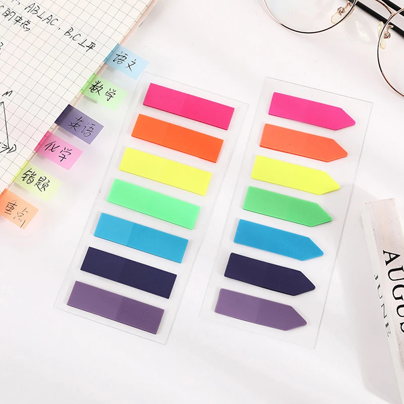 

140 Pcs Sticky Notes Flags 7 Color Tabs Index Flag Bright Colors Page Index Stickers Translucent Page Makers for Page Bookmarks