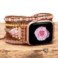 pink crystal love natural stone for apple watch strap 38mm41mm bohemia beaded band smartwatch wrist bracelet for iwatch series7