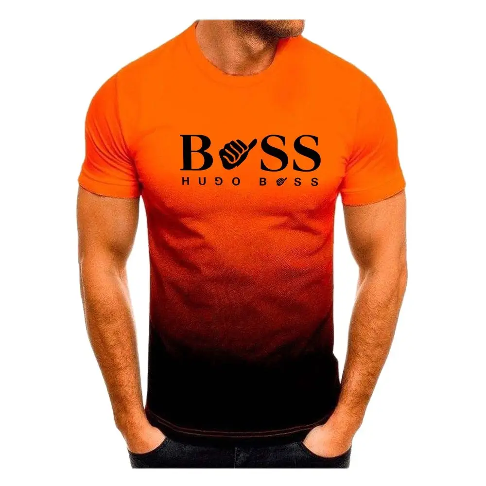 Boss Printed T Shirt For Men Loose Short Sleeve Fashion O-neck Tops Gradient Series Teenagers Casual Harajuku Oversized T-shirts