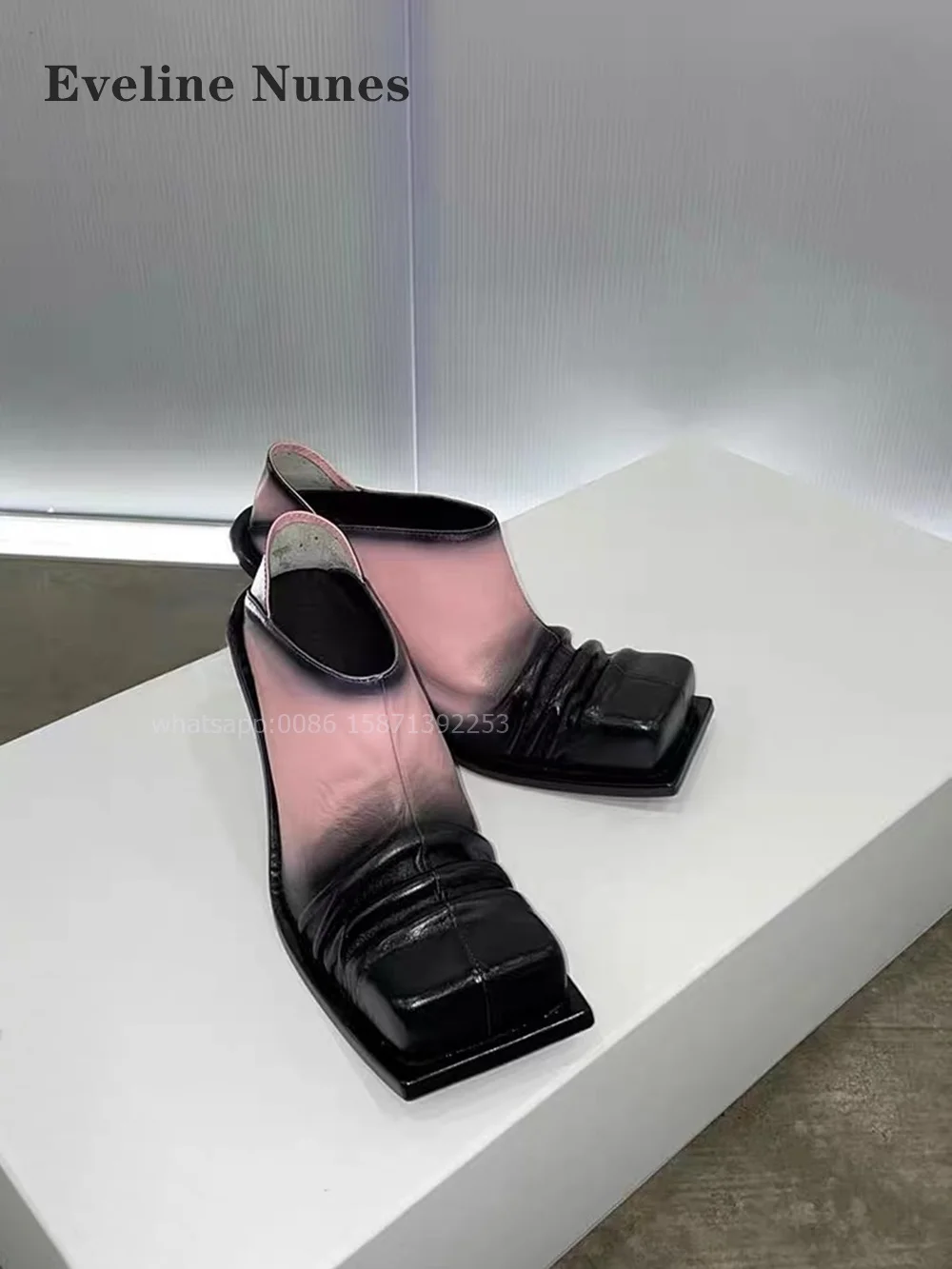 Туфли-лодочки женские на квадратном каблуке плиссированные градиентные без