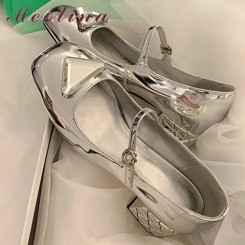 

Женские туфли-лодочки Meotina, туфли из натуральной кожи с квадратным носком, на среднем массивном каблуке, с пряжкой, с кристаллами, летняя модель 40