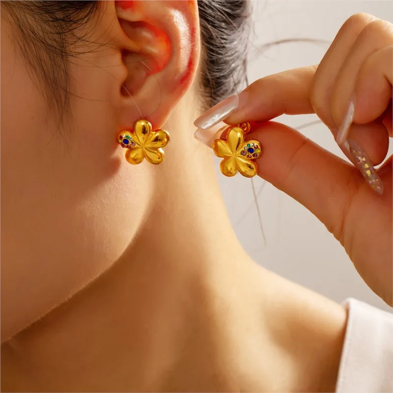 Женские серьги-гвоздики из нержавеющей стали с цветным Цирконом