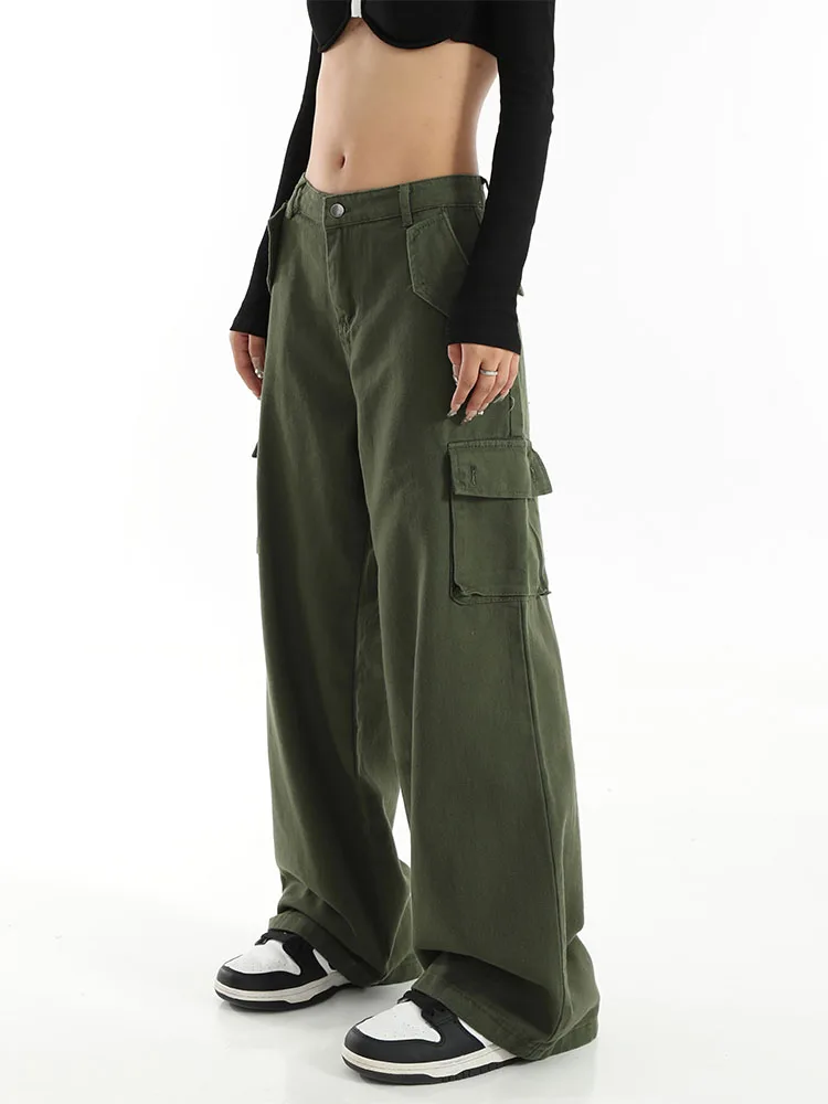 

Брюки-карго женские с карманами, Свободные тренировочные штаны в стиле ретро, хип-хоп, повседневные модные прямые широкие брюки, осень 2022