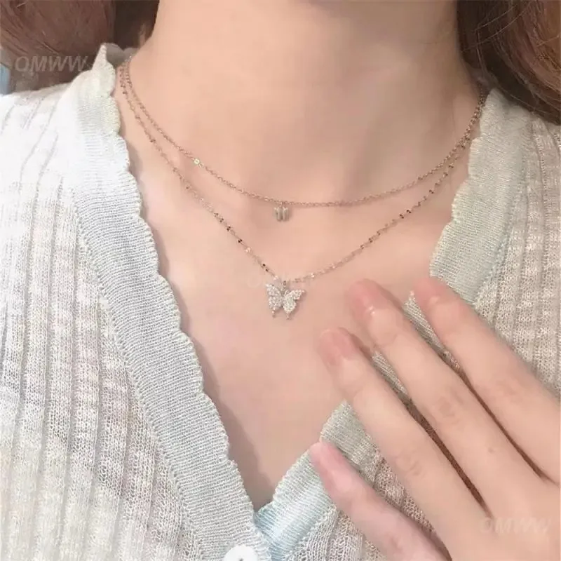 Двухслойное ожерелье Lanjuzi с подвеской бабочка