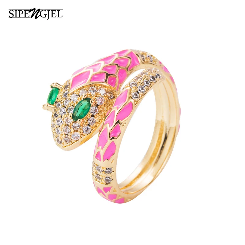 

SIPENGJEL Faashion European and American Oil Snake Ring Green Zircon Eye Adjustable Ring for Women Man Jewelry Gift