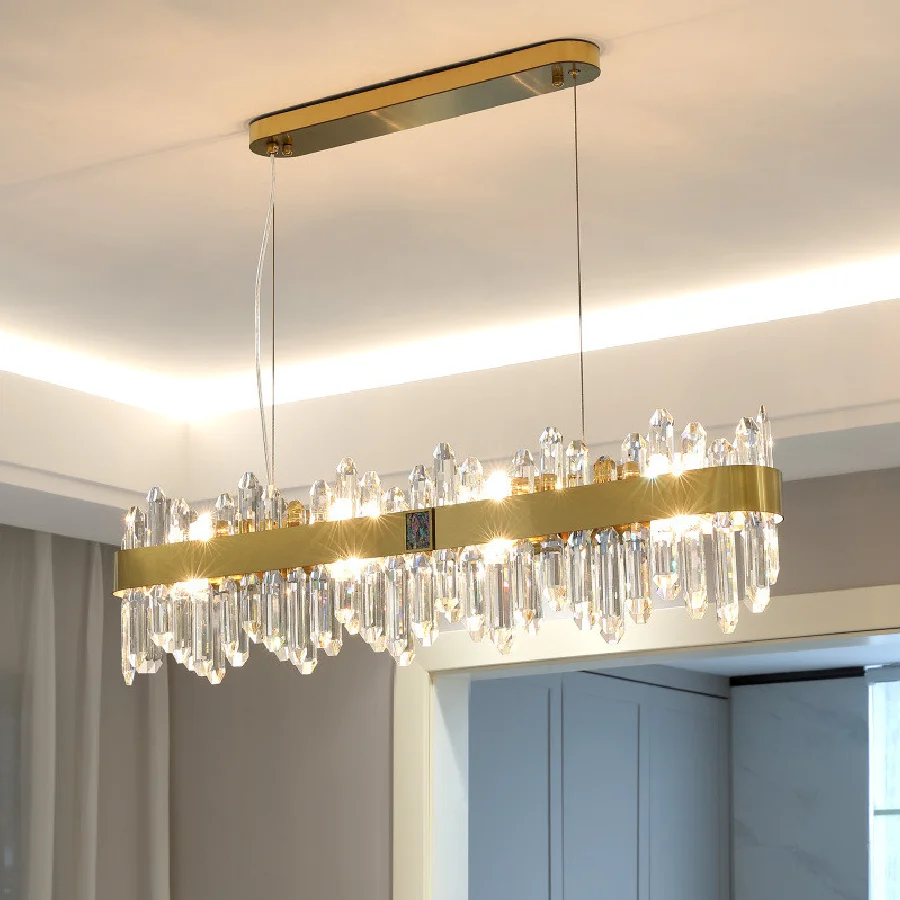 

Dining Room Gold Metal E14 Led Pendant Lights Luxury Modern K9 Crystals Oval Pendant Lamp Adjustable Hanging Lamp Fixtures