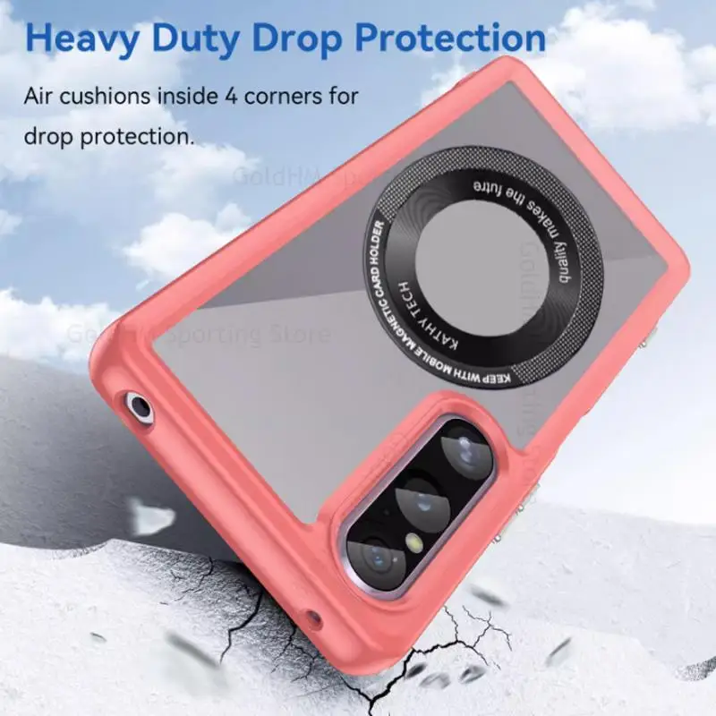 Funda For Sony Xperia 1 V For Magsafe Wireless Charging Magsafing Case For Xperia 1 V XQ-DQ72 Acrylic Transparent Magnetic Cover