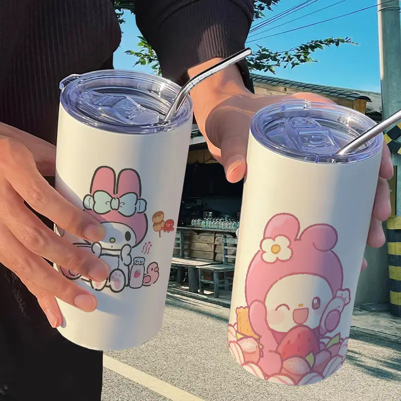 

480 мл Sanrio My Melody кофейная Термокружка с соломинкой аниме Kuromi Baku Hello Kitty Милая мультяшная бутылка для воды из нержавеющей стали