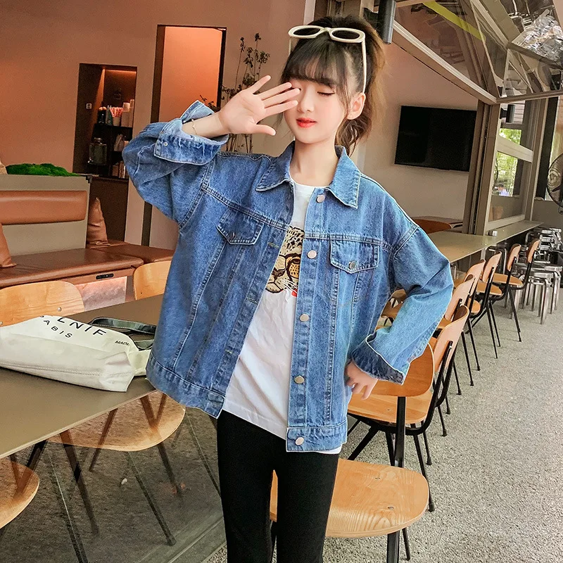 

Denim Jacket For Girls Clothes Outerwear Coats Autumn Casual Kids Jackets Cowboy Cardigan Jaquetas Children Long Sleeve Abrigos