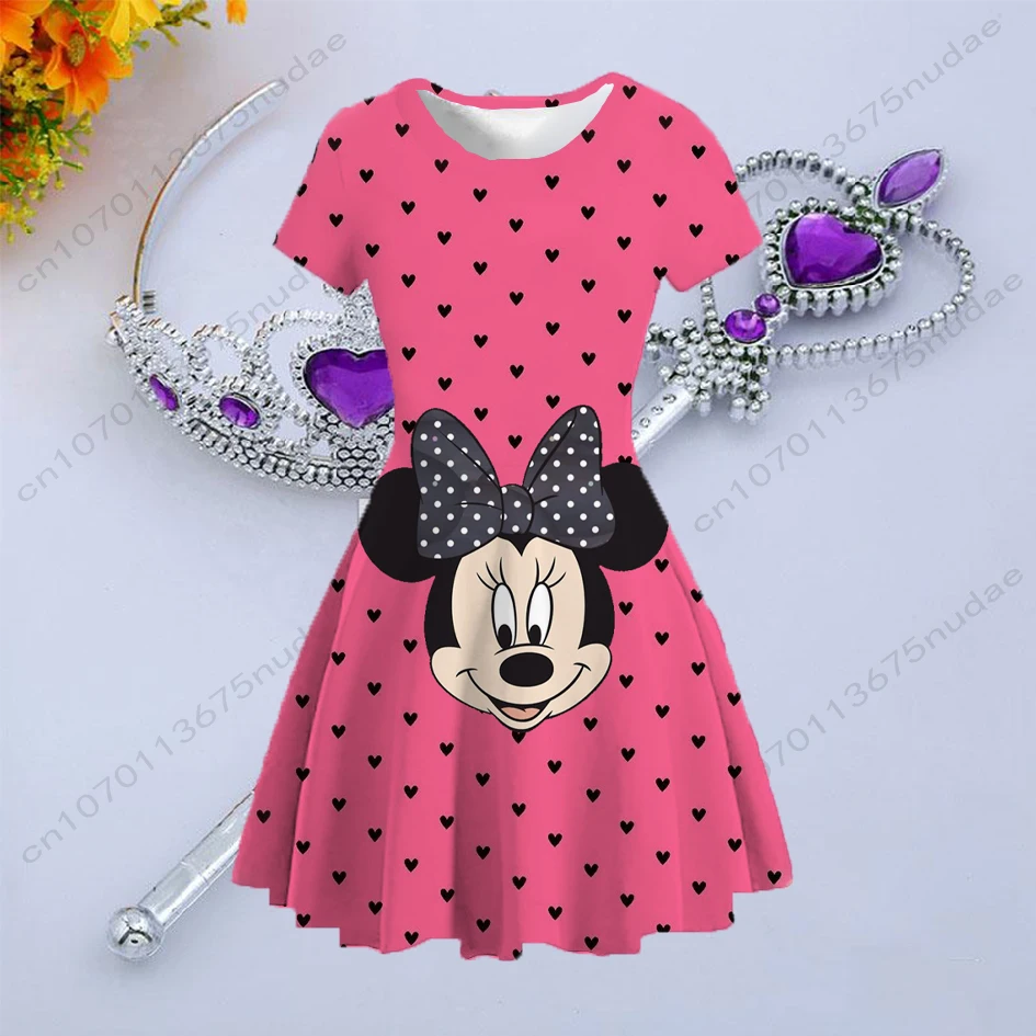 

Disney Minnie Dress Girls Princess Dress 2022 Summer New Children's Clothing Printed Round Neck Short Sleeve Cartoon Cute Dress