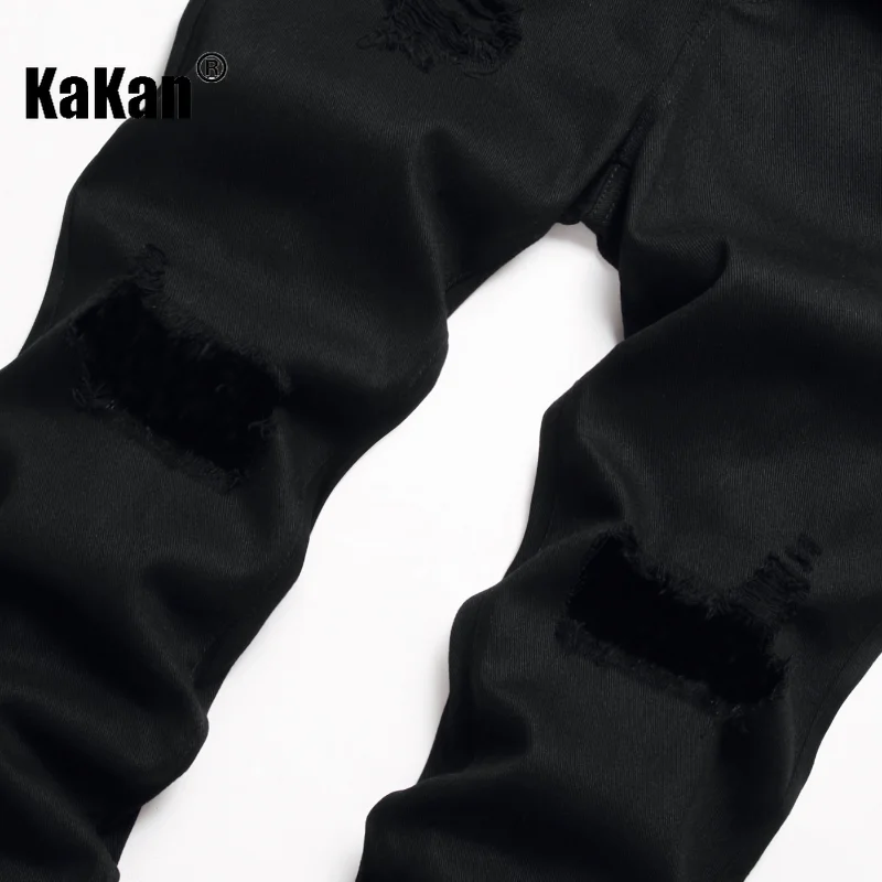 Kakan - European and American New Distressed Casual Jeans for Men, Pure Black Men's Jeans K021-20170