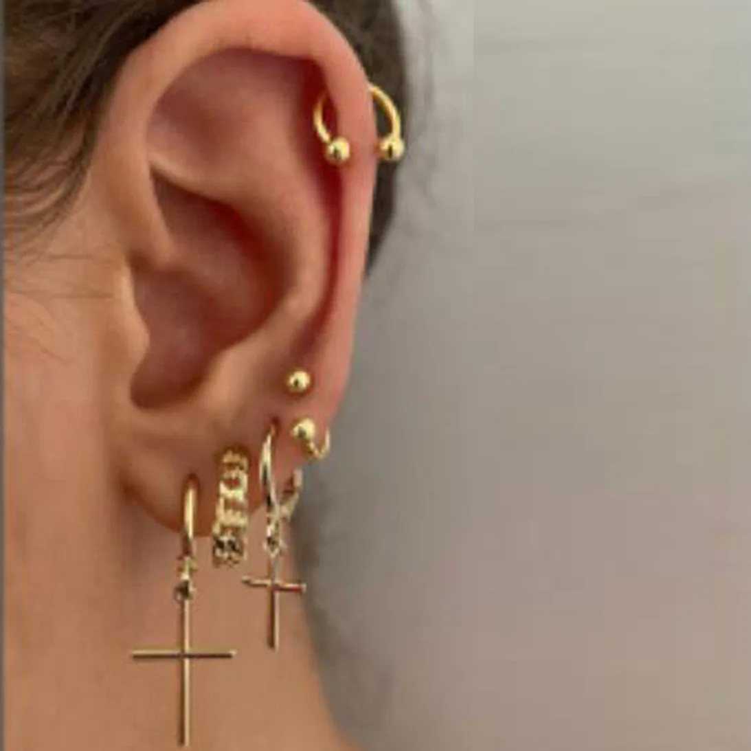 

Asymmetric Cross Ear Buckle Set 5-piece Set New Creative Chain Earrings Ear Bone Clip Niche Design