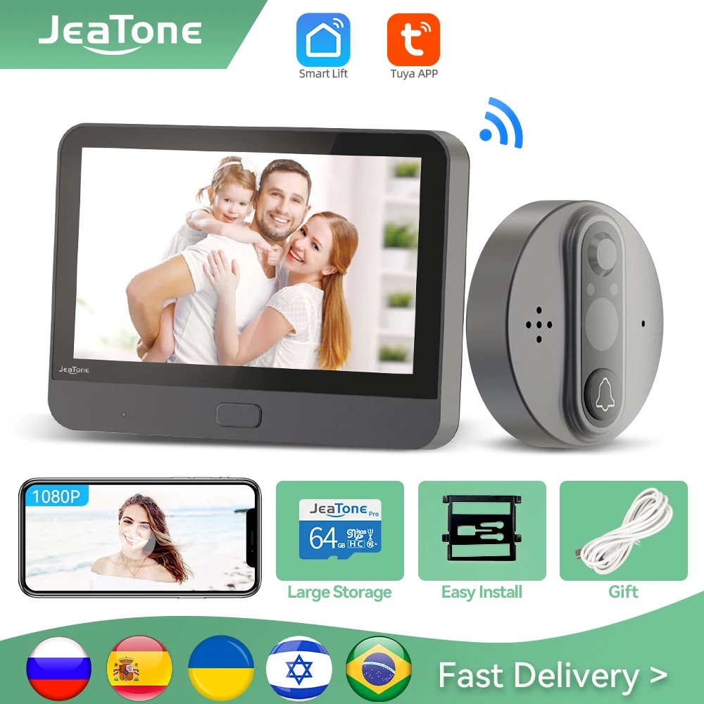 Jeatone Tuya smart WiFi door bell With 1080P/120°Camera video peephole for door 4.3'' LCD  screen 24H PIR Movement Detection Eye
