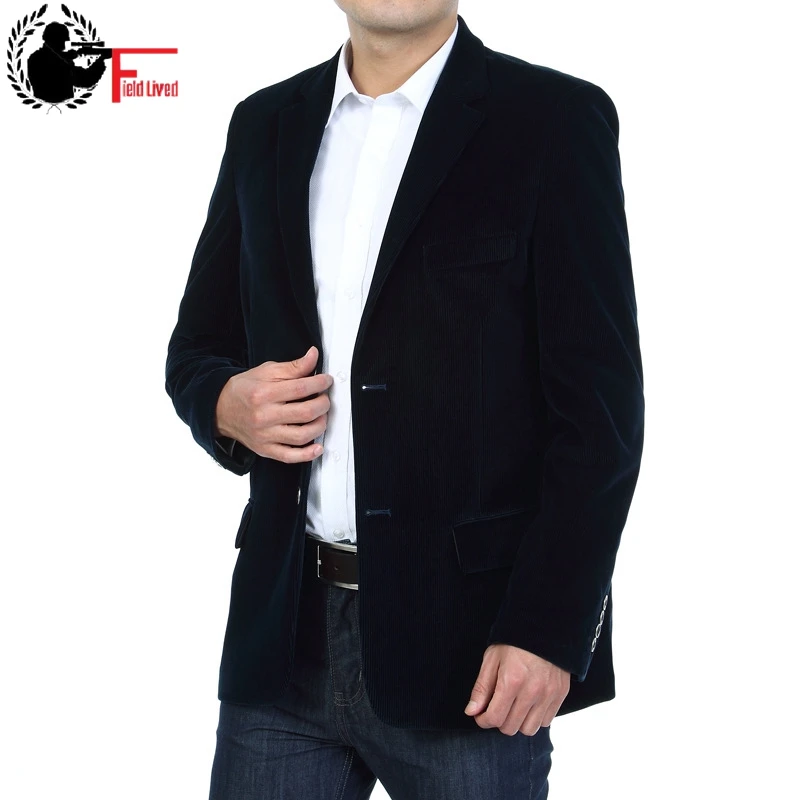 Blazer de pana para hombre, chaqueta informal inteligente, traje de negocios de algodón, color negro, sólido, 4XL, primavera, 2022