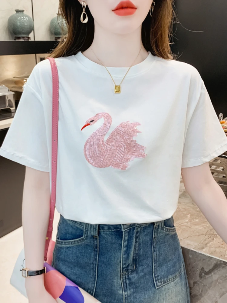 

2023 Summer New Embroidered Short Sleeve T-shirt Top for Women