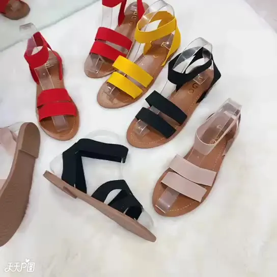 

2022 Sandals Low-Heeled Shoes With Strap Large Size New Low-heeled Girls Summer Fashion Big Synthetic Rome Fabric Slipper Basic