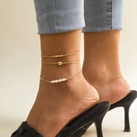 ingemark 3pcs bohemia gold color chain ball ankle bracelet on leg foot jewelry 2022 summer beach barefoot sandals accessories