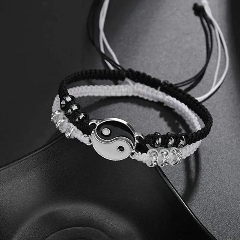 

2023 New Best Friend Bracelets for 2 Matching Yin Yang Adjustable Cord Bracelet for Bff Friendship Relationship Boyfriend Girlfr