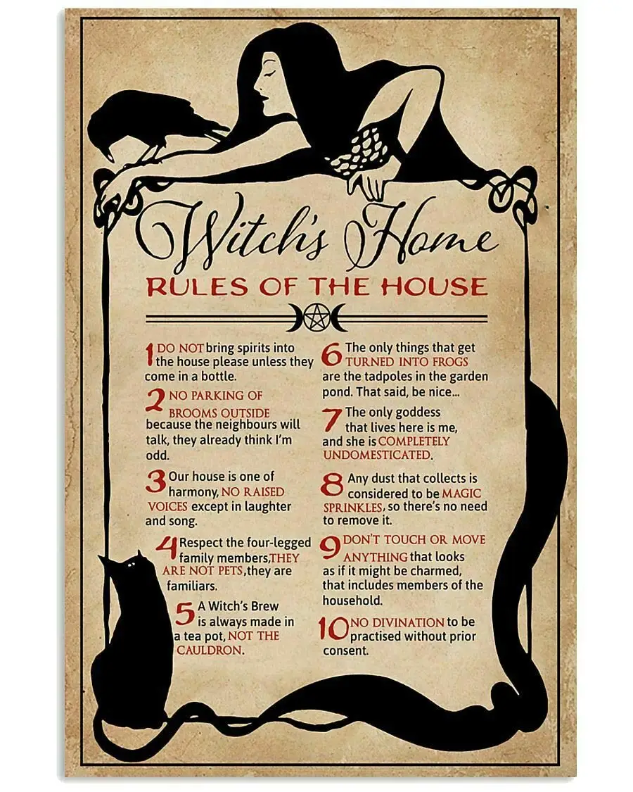 

Tin Sign Witch House Rules Tin Signs Vintage Metal Sign for Cafe Home Farm Supermarket Bar Pub Garage Hotel Diner Mall Garden
