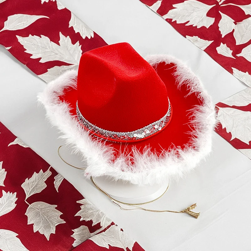 Рождественская ковбойская шляпа с меховой отделкой для взрослых поясом