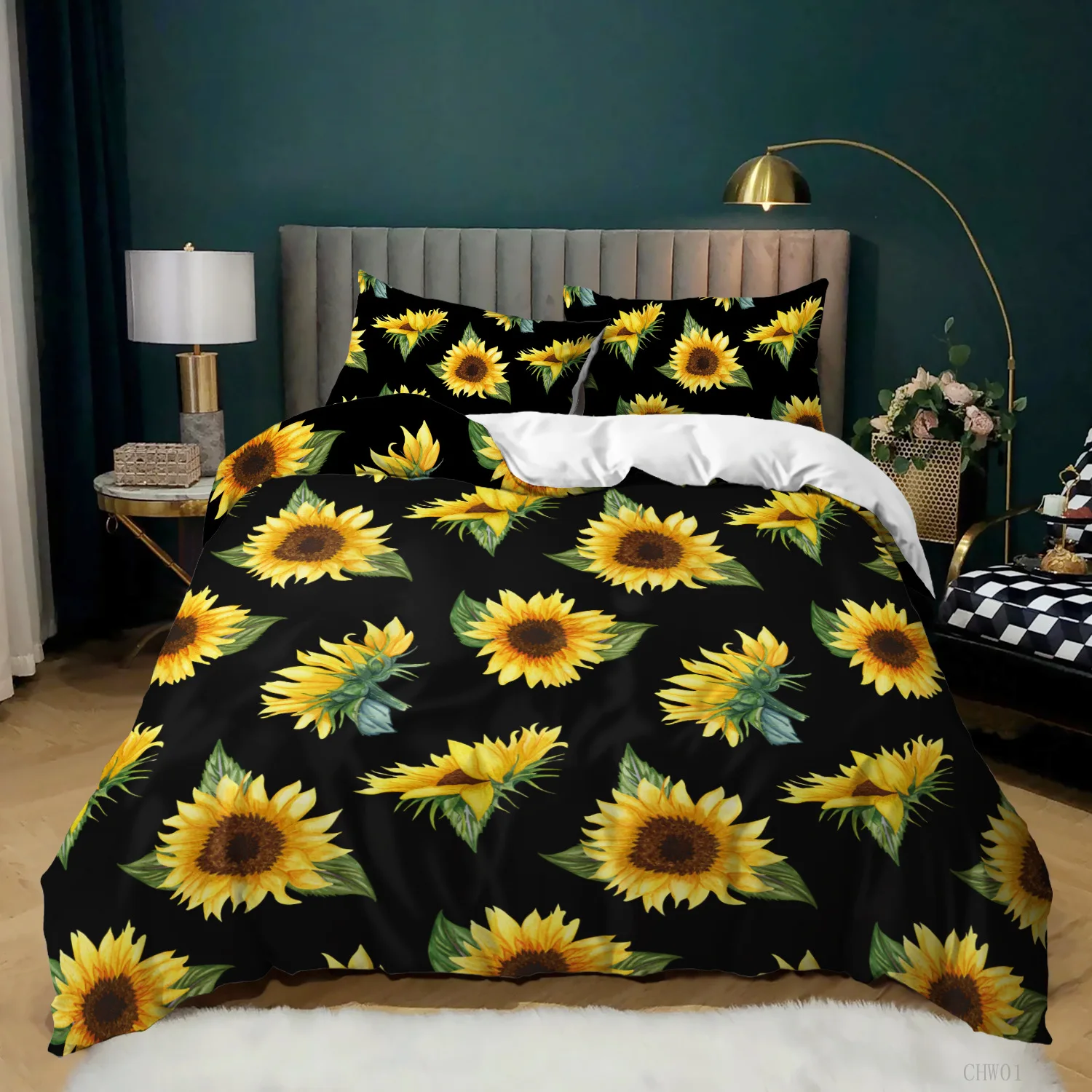 

Set King Size 3D Sunflower Butterfly Nature Bedding Set Botanical Plants Novelty Polyester Comforter Cover Sunflower Duvet Cover