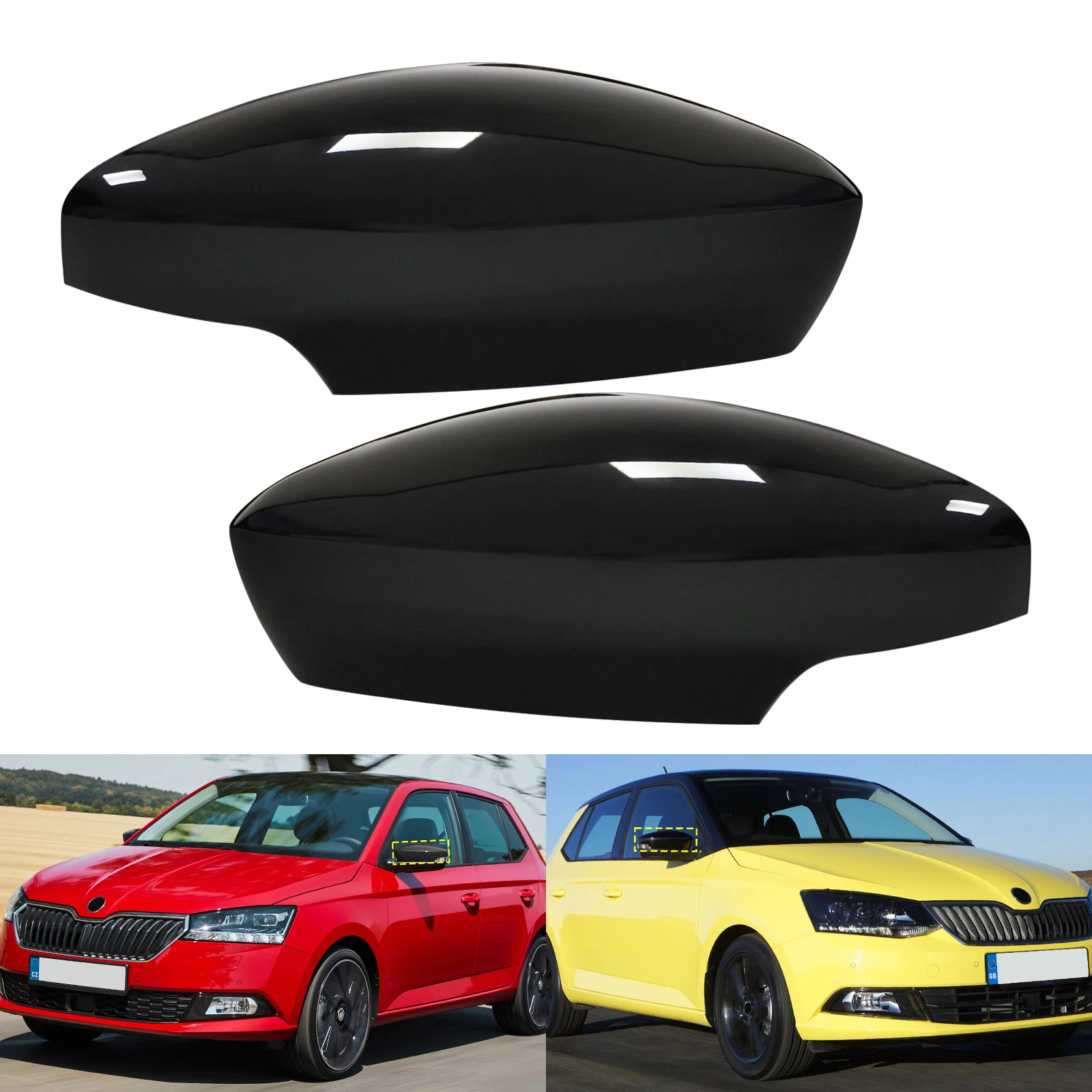 

Глянцевые черные крышки для дверных зеркал, корпус L + R для Skoda Fabia III NJ 15-19