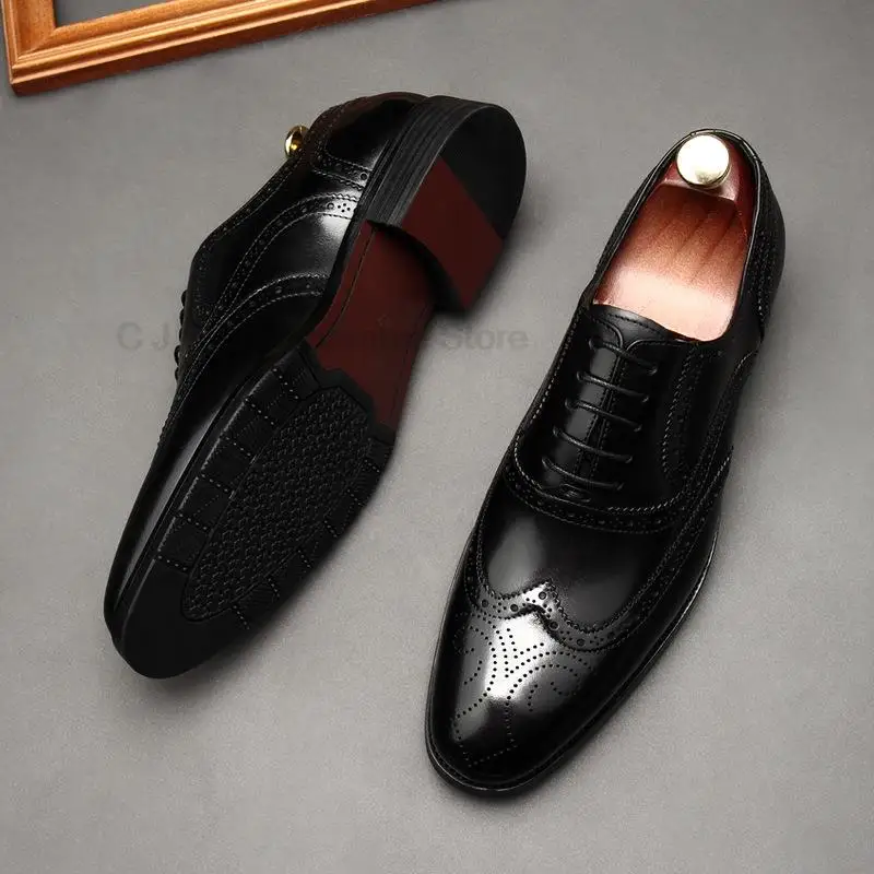 

Мужские туфли из натуральной кожи, оксфорды, на шнуровке, броги ручной работы, брендовые деловые, деловые, черные, коричневые