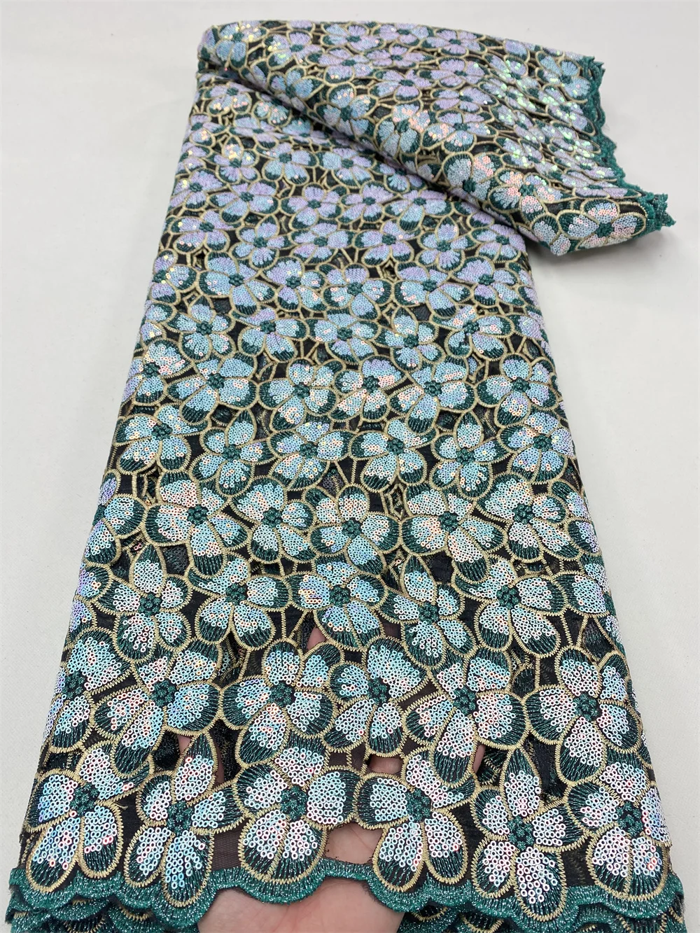 Нигерийская кружевная ткань NI.AI 2022 высокого качества с пайетками, золотой вышивкой, африканским бархатом XY3687B.