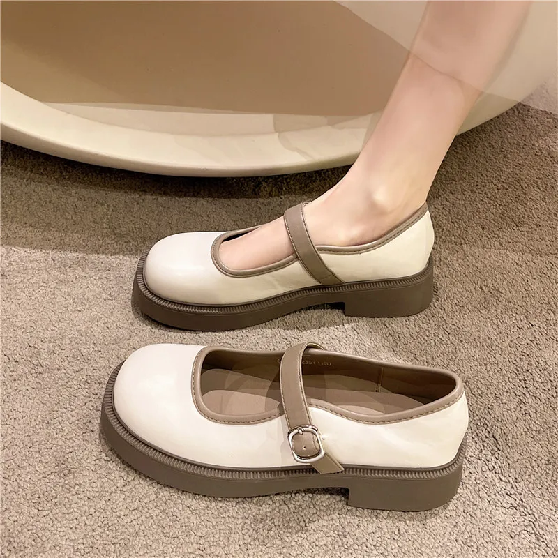 

Casual Woman Shoe Round Toe All-Match Oxfords Female Footwear British Style Retro New Leather Dress Summer Preppy Basic Lace-Up