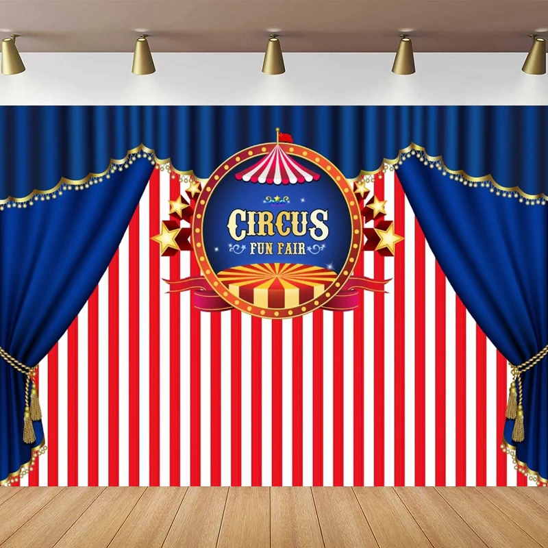 

Photography Backdrop Blue Curtain Circus Stratus Playground Fun Fair Carnival Carousel Party Banner Background Poster