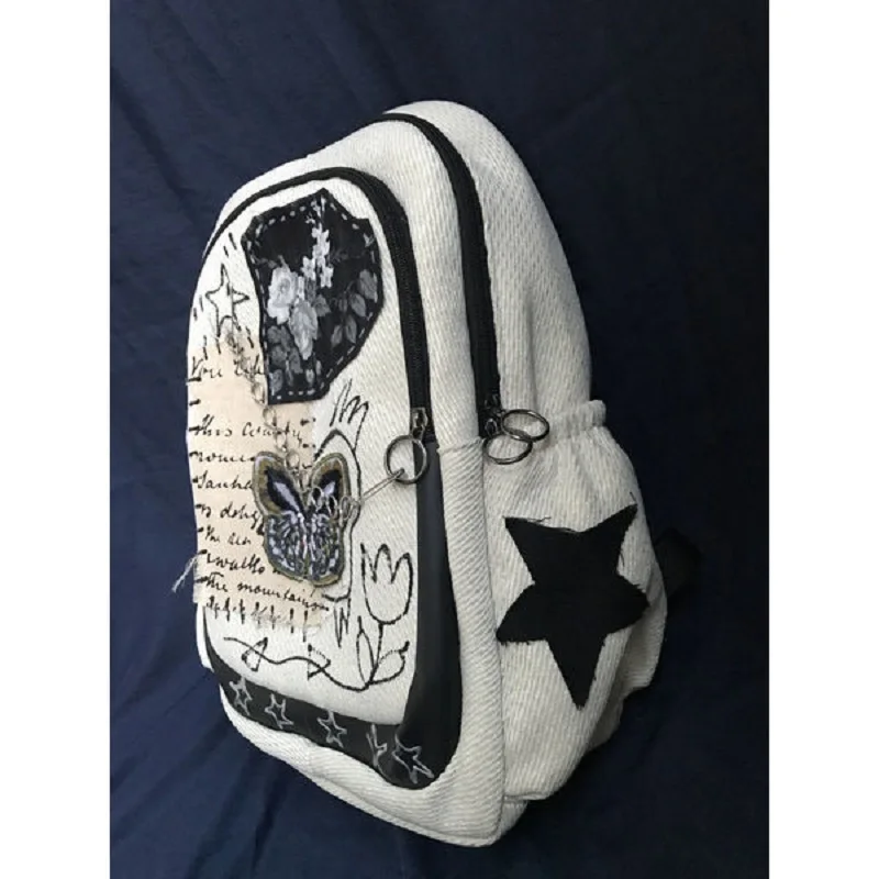 Stylish Bags Unisex Satchel Casual Daypack Star Butterfly Designer Chain Back Bag Harajuku Canvas School Bags College Students