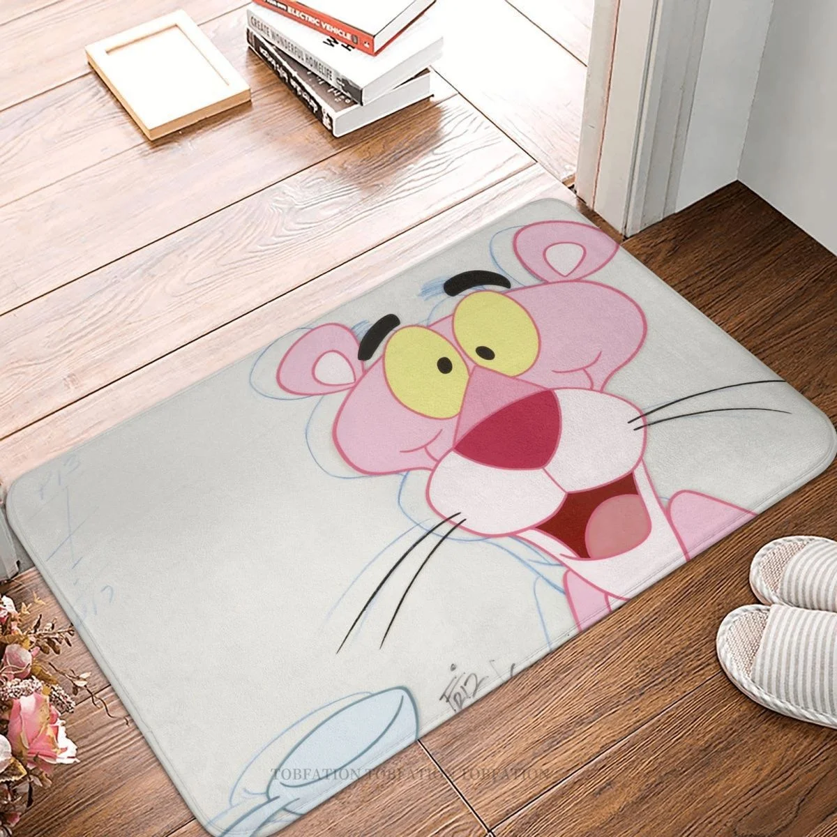 Pink Panthers Cartoon Character Anti-Slip Doormat Kitchen Mat Open Mouth Balcony Carpet Entrance Door Rug Indoor Decorative