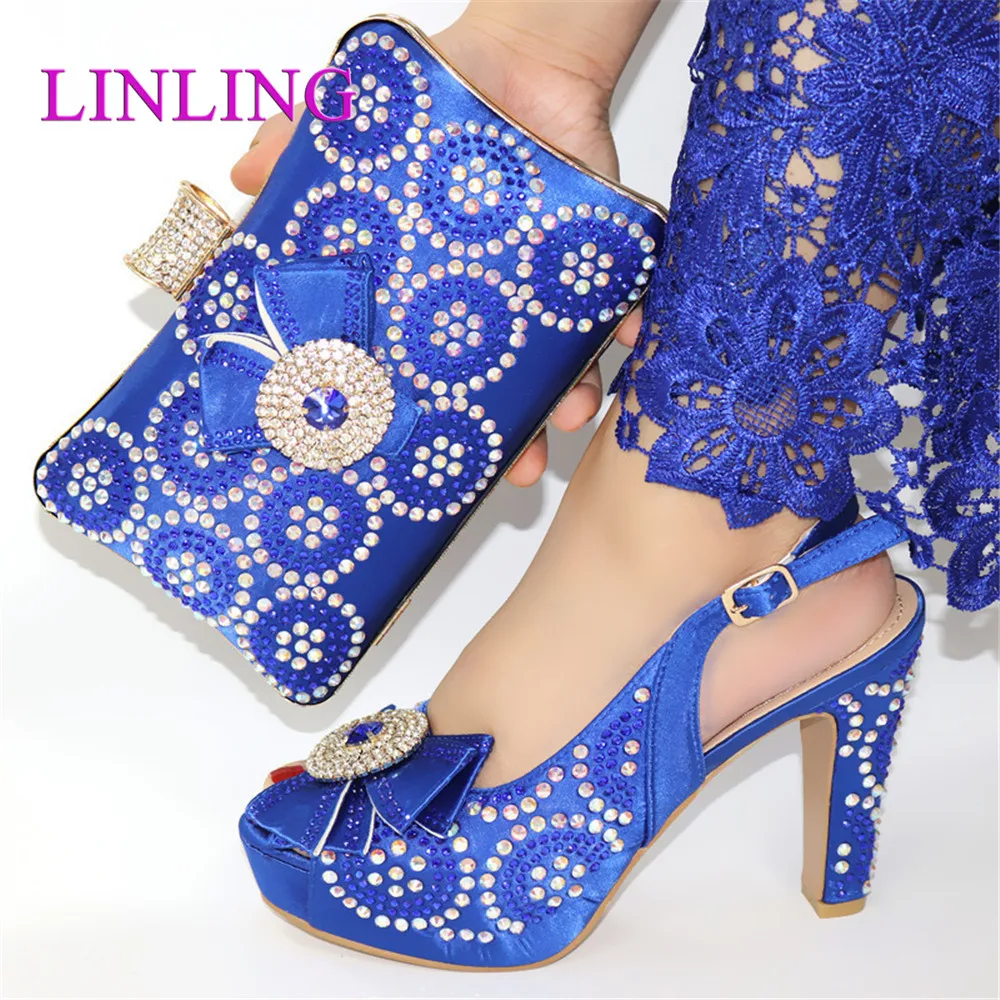 

Super2021 High Heels Italian Ladies High Quality Shoes and Nice Bag to Match New in Sky Blue Color with Butterfly Knot Sandals