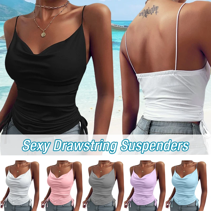 

Womens Summer Strappy Camisole Vest Sexy Lace Up Slim Blouse V Neck Basic Tank Tops Lady Fairy Grunge Strappy Shirts