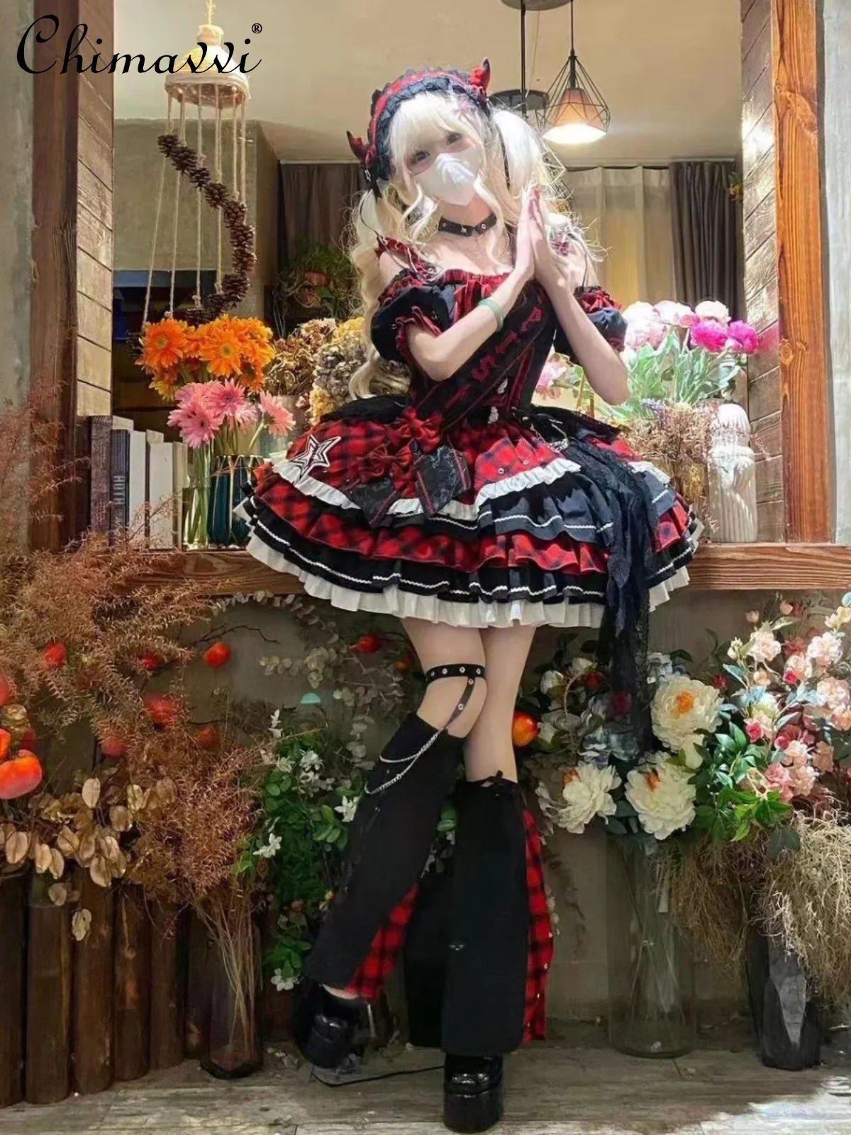 Поющая одежда в стиле Лолиты новинка 2024 осеннее темное платье принцессы с милым