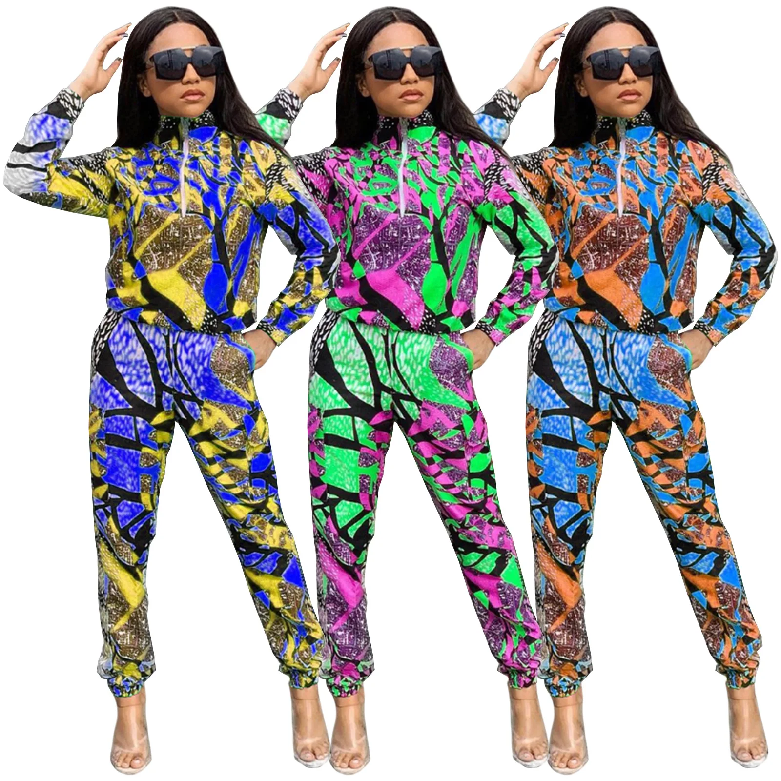 

Women's Shirt Wide Leg Pants Suit 2022 Casual Elegant Ladies Female Outfit Sexy urban women's printed stitching two-piece set