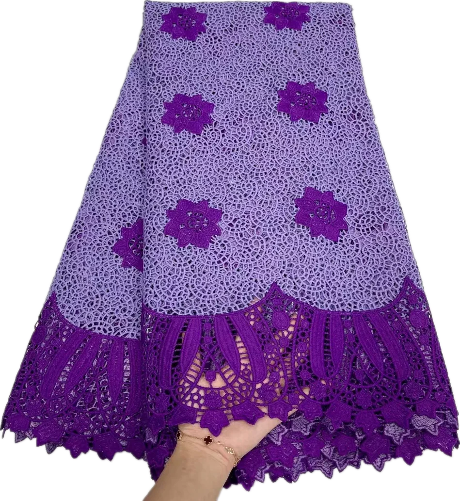 

2022 Fashionable style African Sequins Guipure Cord Lace in Wine High Class Embroidered Water Soluble Lace for Lady Dress EJYG33