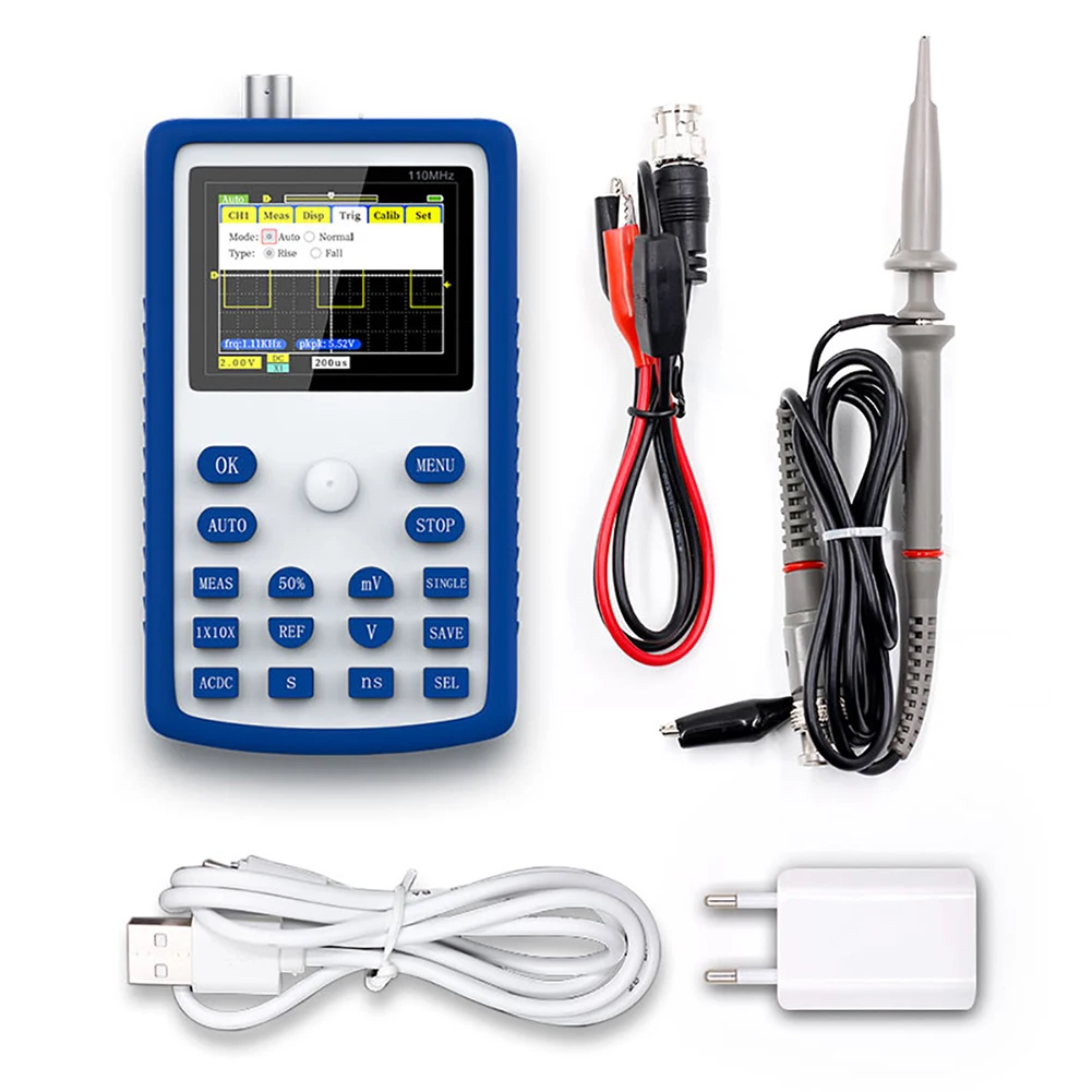 

Digital Oscilloscope 110MHz Bandwidth Digital Dual Channel Oscilloscope 500M Sampling Rate 3000mAh Support Waveform Storage
