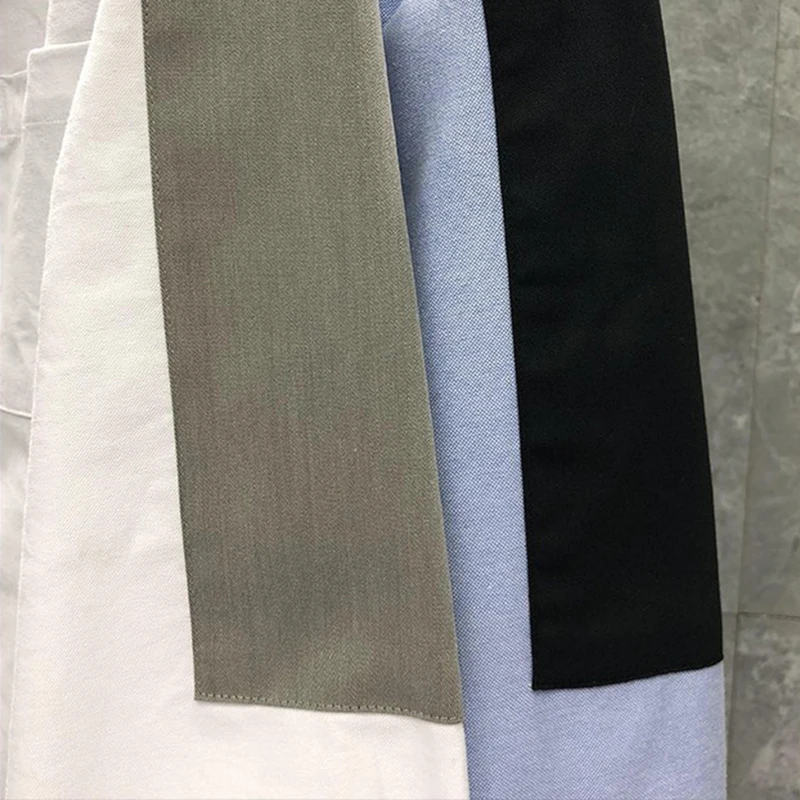 TB THOM Luxury Brand Shirts Men Slim Patch Long Sleeve Striped Casual Shirt Turn Down Collar Oxford Solid TB Men's Clothing