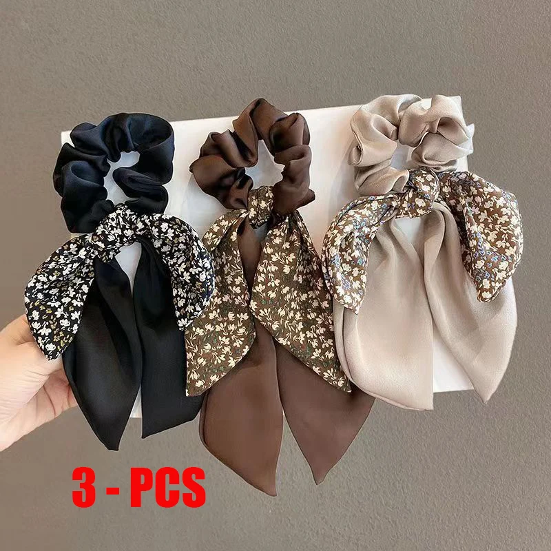 

3-Piece French Ribbon Bow Headpiece Tie Hair Temperament Ponytail Korean Fashion Hair Circle Ponytail Bow Hair Tie Headpiece