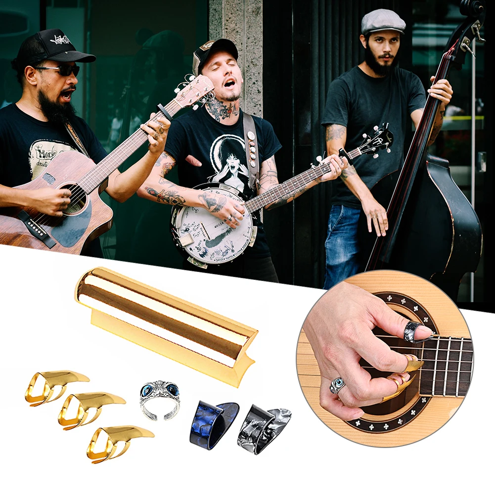 

Celluloid Steel Lap Guitar Slide with 5 Picks Guitar Steel Slider Bar Professional Musical Instruments Parts for Electric Guitar