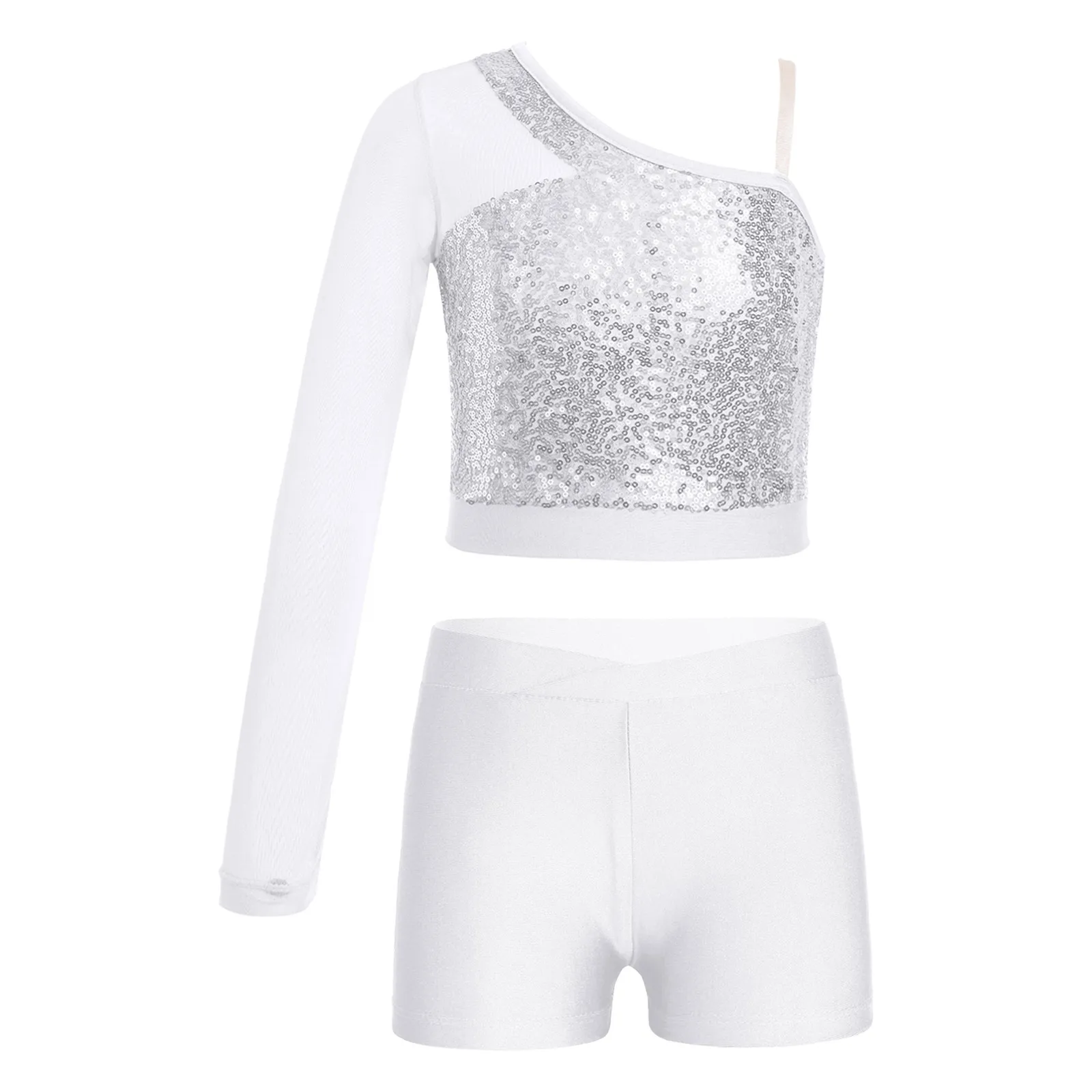 Костюм для девочек современных джазовых танцев блестящий топ с блестками