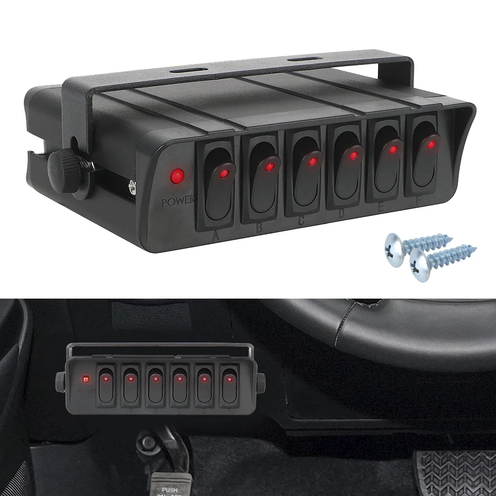 

Waterproof 6 Gang Rocker Switch Box for Cars Vehicles Caravan Switch Panel with LED Light Indicator Universal 12-24V 20A