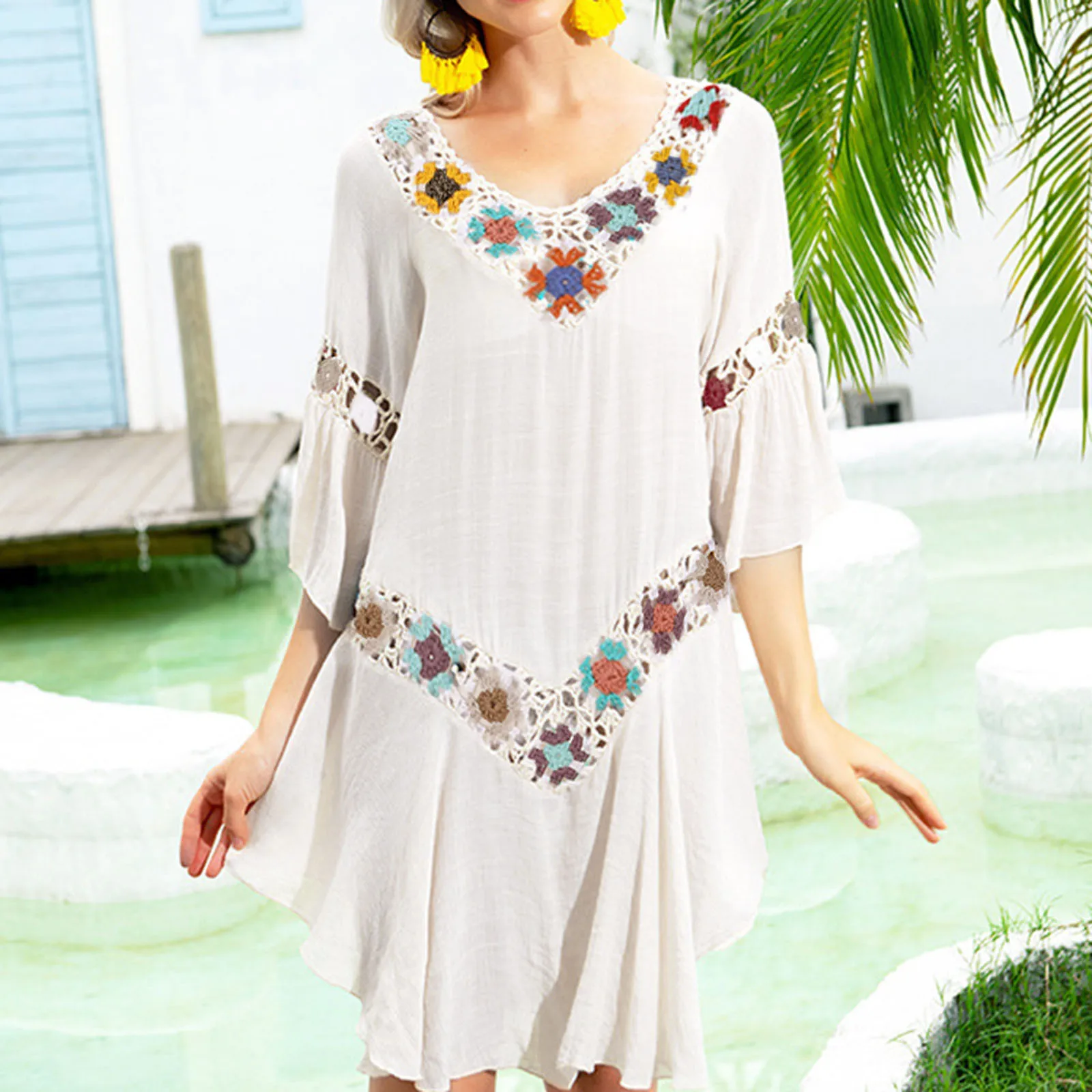 

Beach Swimsuit Summer Hand Hook Retro Sun Clothing Air Conditioning Blouse