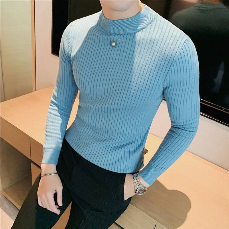 

2023 Casual Men Winter Solid Color Turtle Neck Long Sleeve Twist Knitted Slim Sweater Men Knitted Sweaters Pullover Men Knitwear