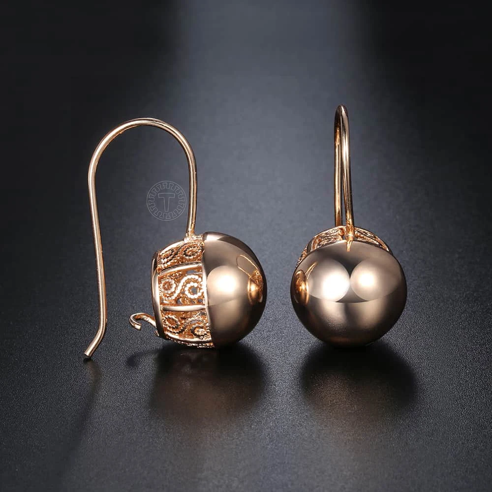

Davieslee Round Ball Womens Lady Stud Earrings Snap Closure 585 Rose Gold Color DGE66