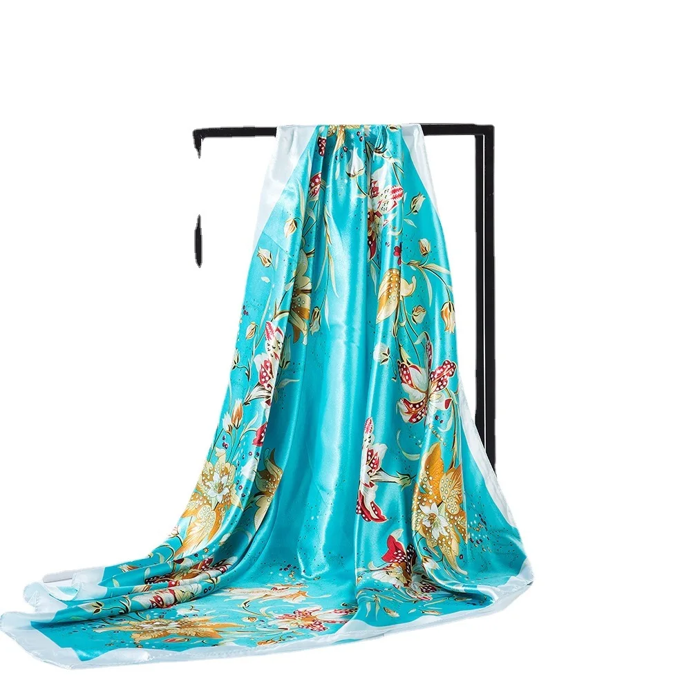 Luxury Design Square Scarf Scarf Women's Satin Silk Bandana Muslim Headband Scarf Women's Headband Wrap Cape 90cm 2 Pieces