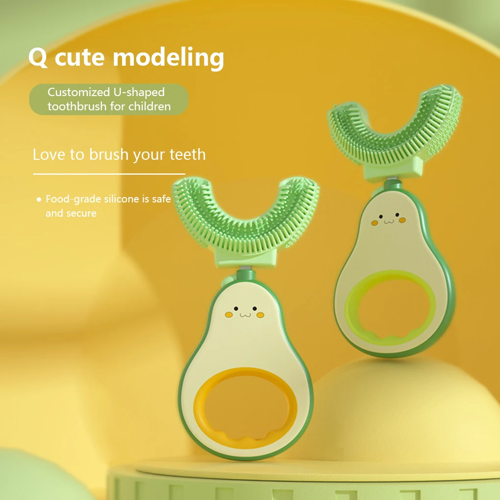 

2-6 Ages U-Shaped Silicone Toothbrushes Cleaning Brushes Handheld Health for Bathroom Toilet Traveling Straw Color