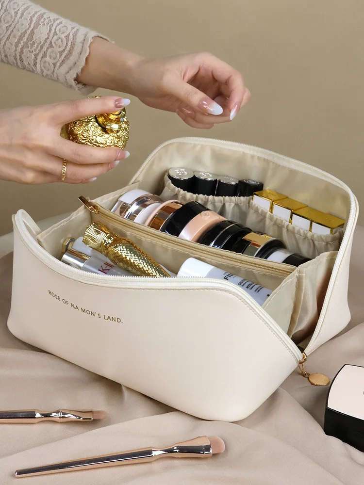 Large Capacity Makeup Bag Leather Cosmetic Bag Women Multifunction Toiletries Organizer Portable Travel Waterproof Storage Case